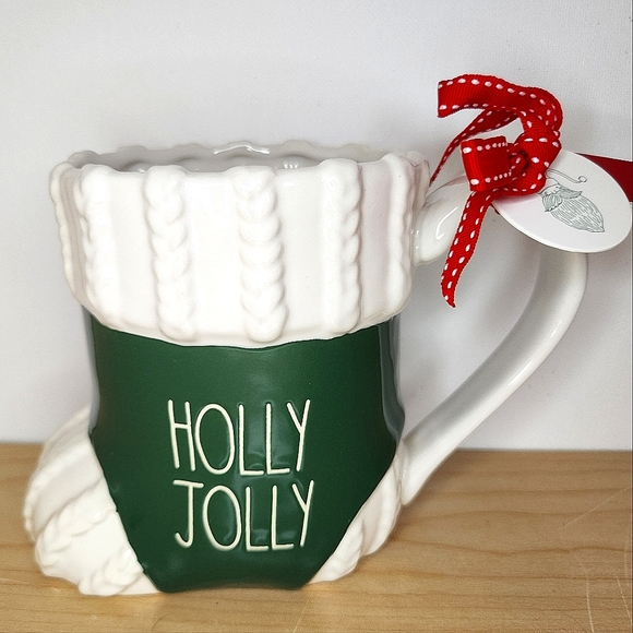 🆕️ Rae Dunn Holly Jolly Green Stocking Shaped Christmas Mug - Picture 1 of 1